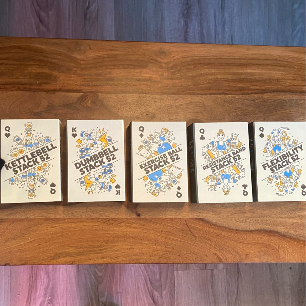 Set of 5 different cards deck for home gym training.